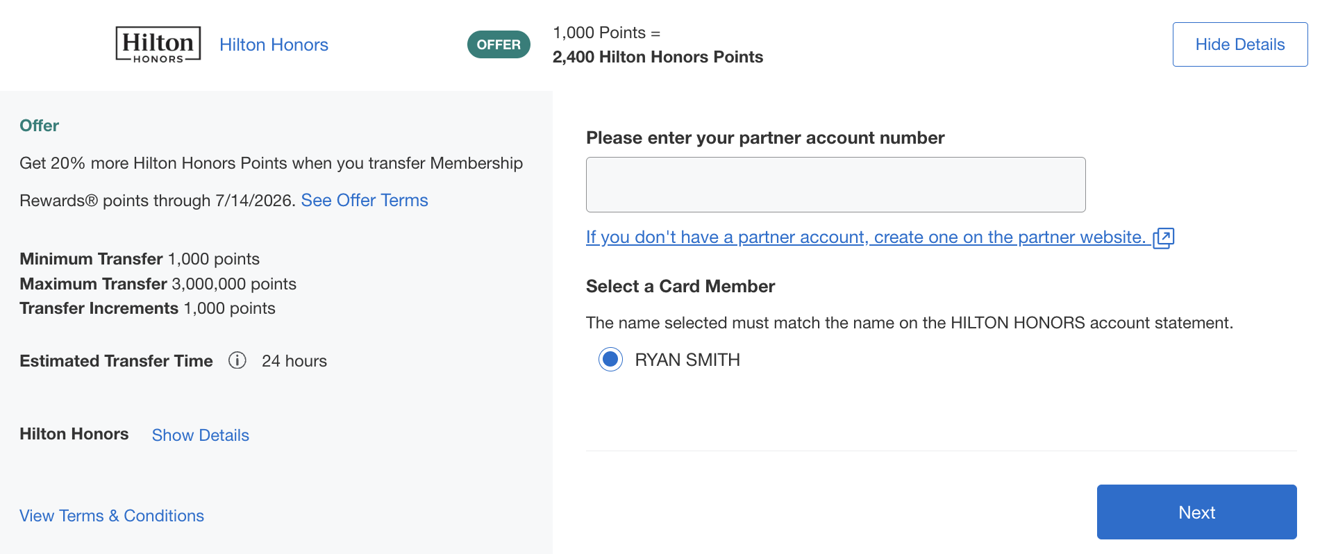 Amex Hilton transfer bonus July 2026