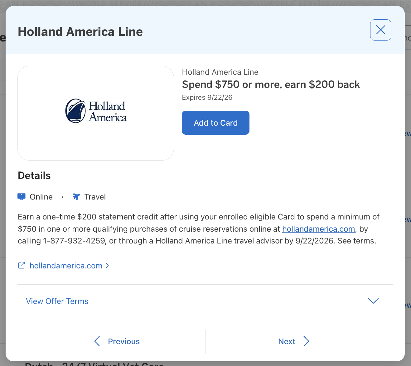 Amex Offer Holland America June 2026