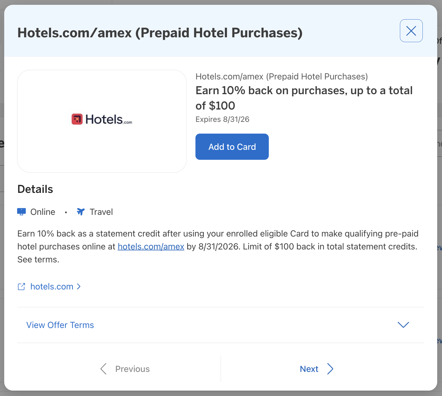 Amex Offer Hotels.com prepaid bookings Amex Offer Hotels.com prepaid bookings