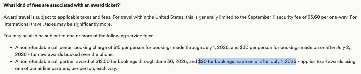 Atmos Rewards partner fee change terms