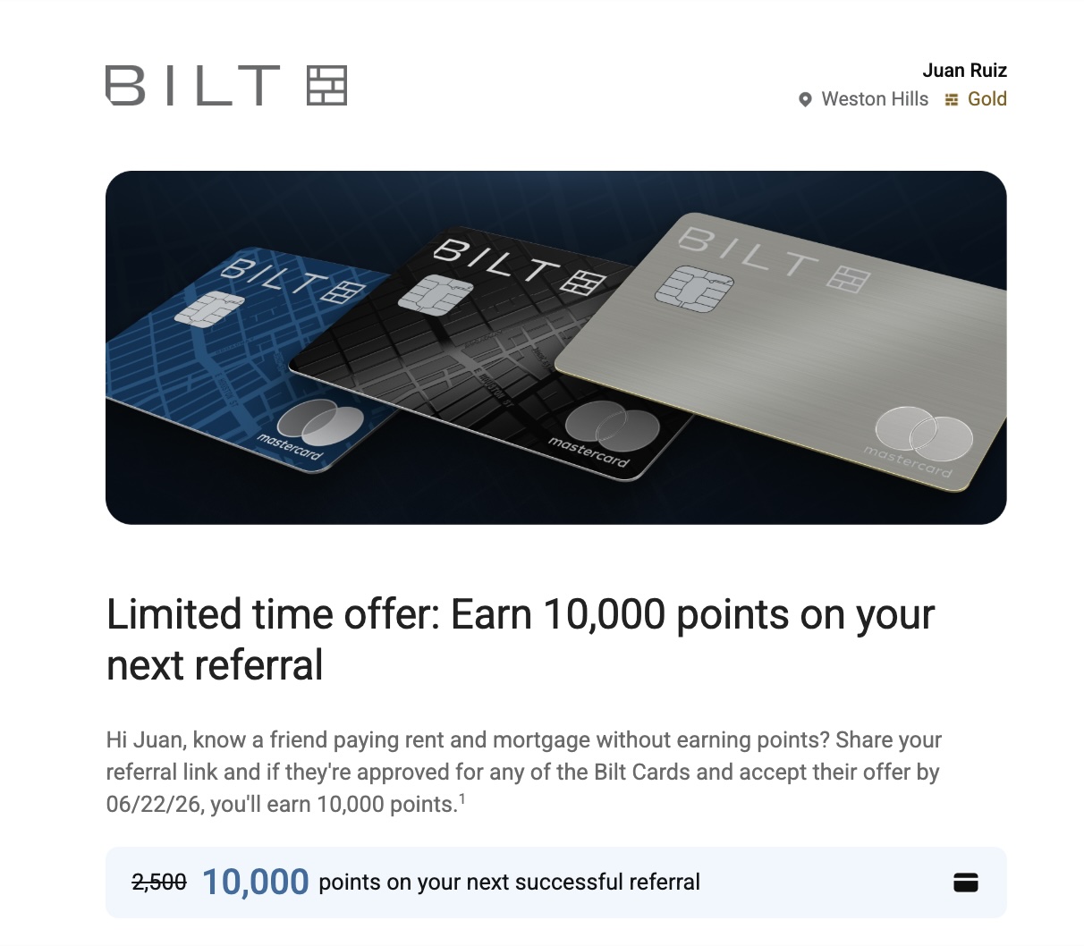 Bilt Rewards 10k bonus referral offer