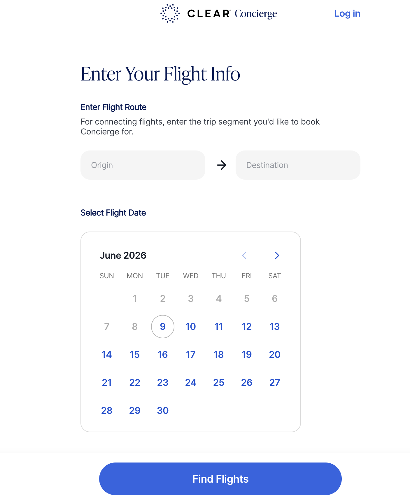 CLEAR Concierge booking page CLEAR Concierge booking page