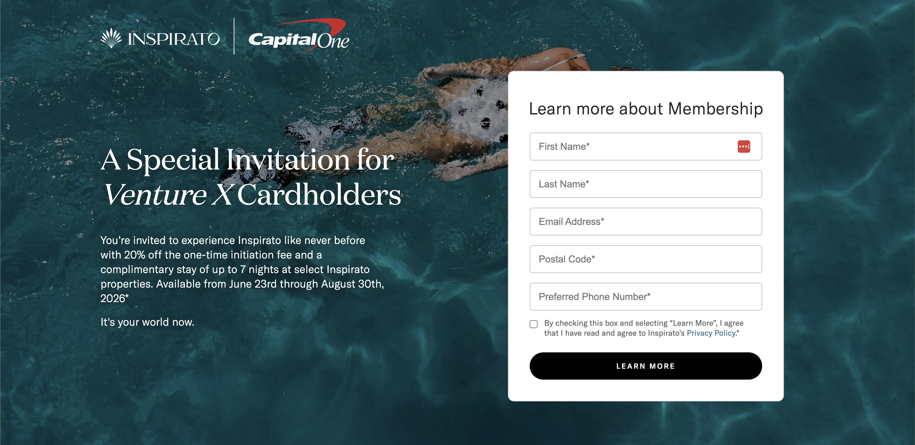 Capital One Venture X Inspirato form
