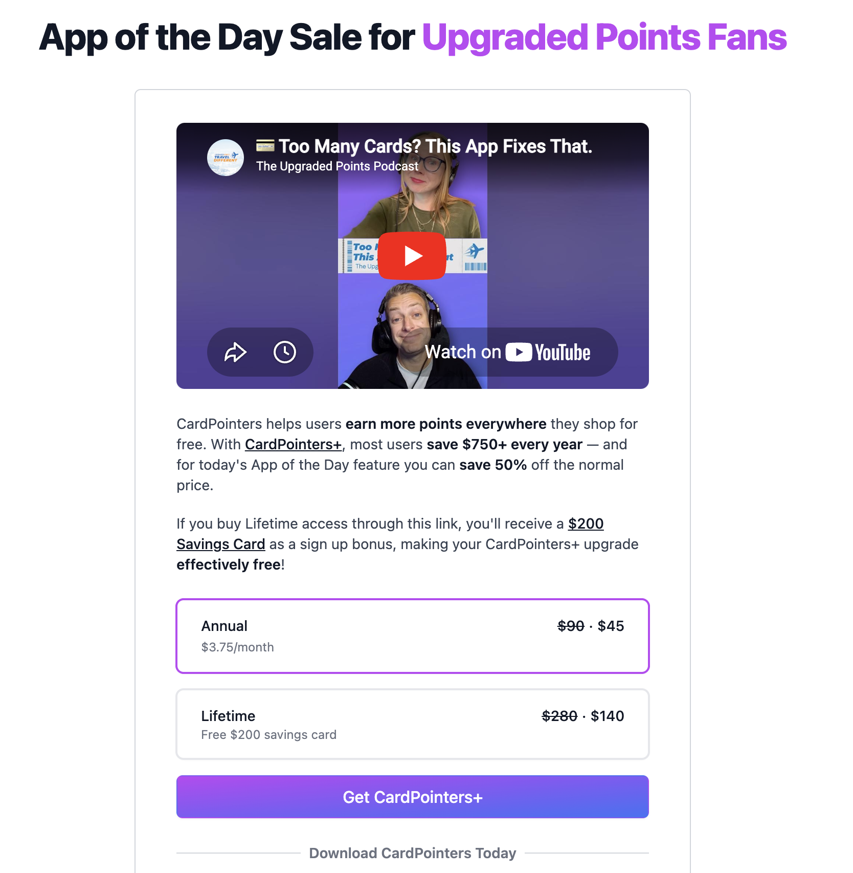 CardPointers 30 off subscription Cardpointers 50% sale app of the day june 2026