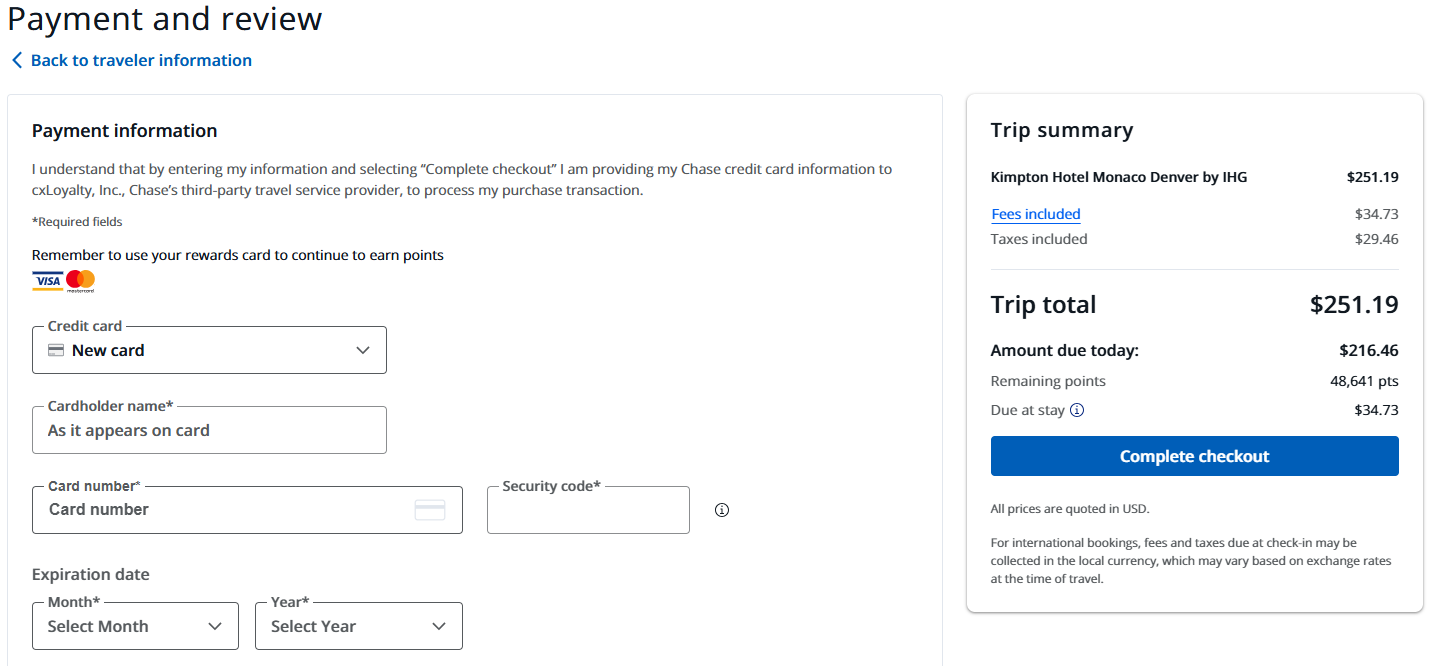 Chase travel portal 6 Chase Hotels payment and review