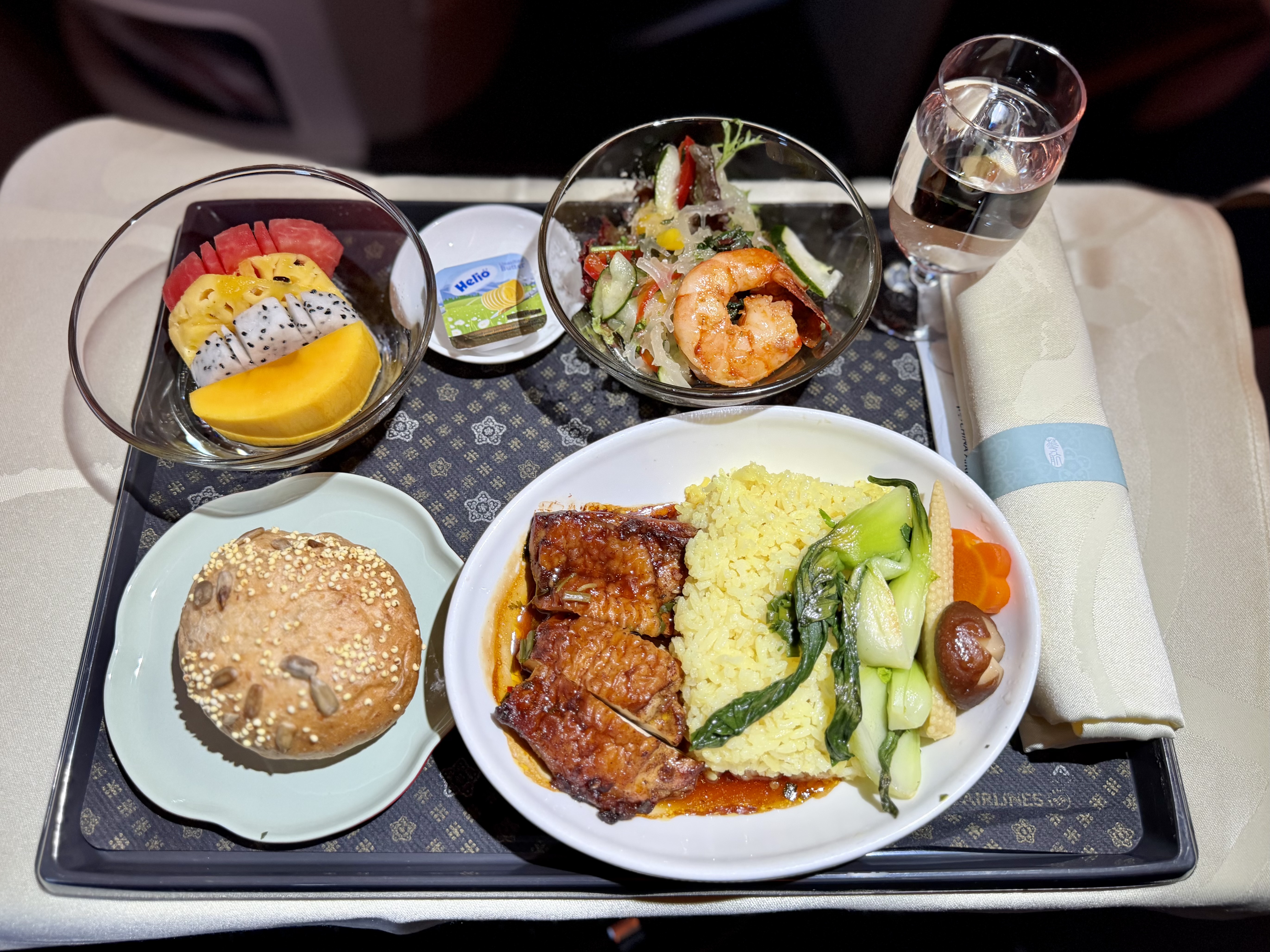 China Airlines Airbus A321neo business class meal service tray