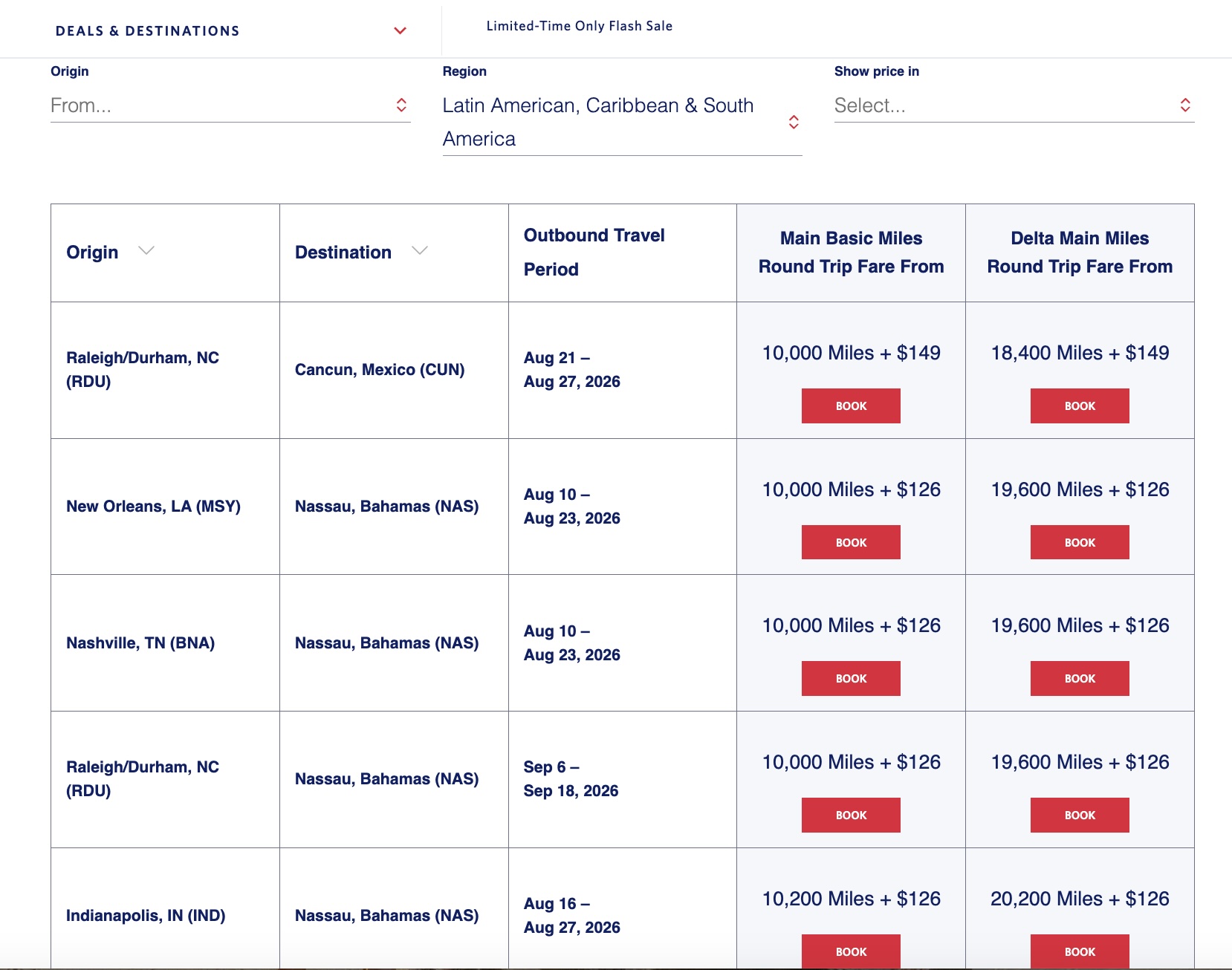 Delta LatAm Flash Sale