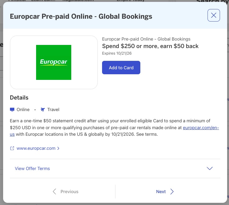 Europcar Amex offer