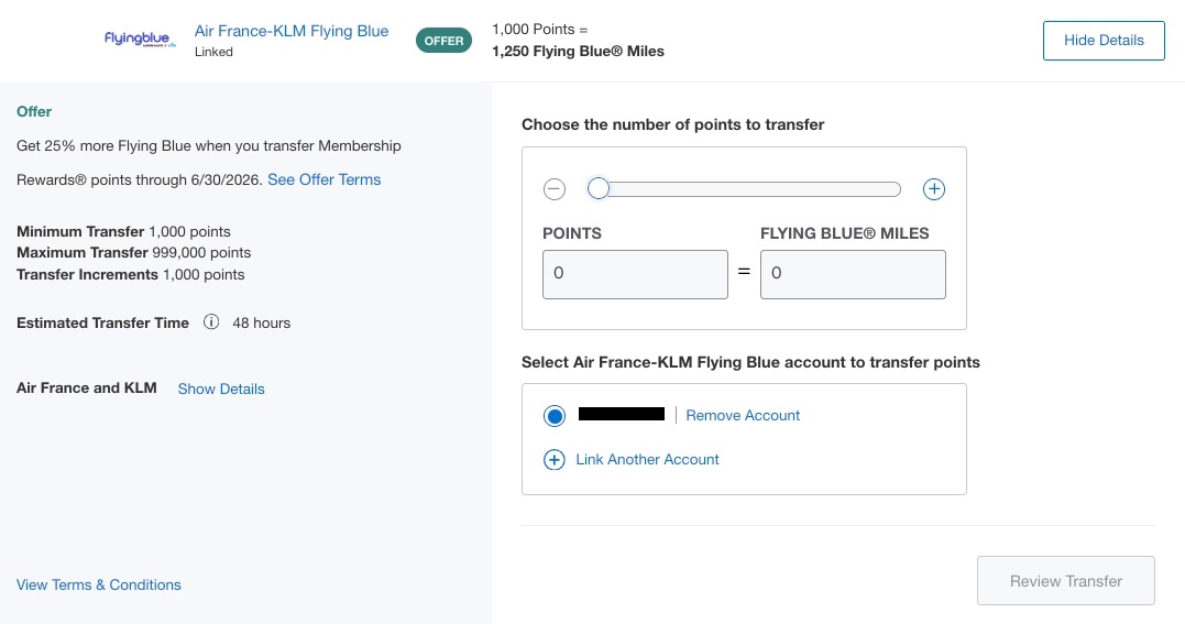 Flying Blue Amex Transfer