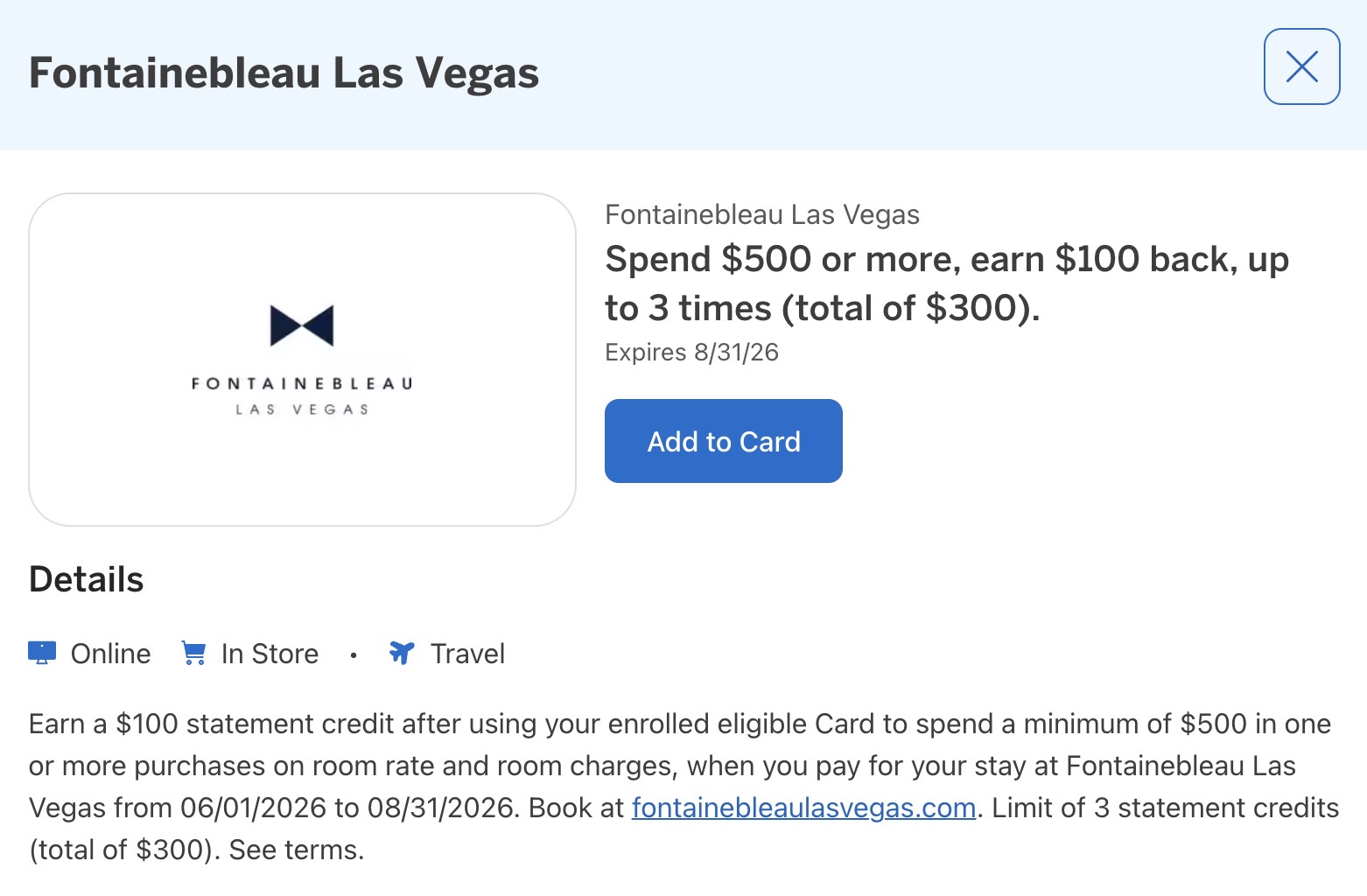 Amex Offer Fontainebleau August 2025 Fontainebleau Las Vegas Amex OFfer