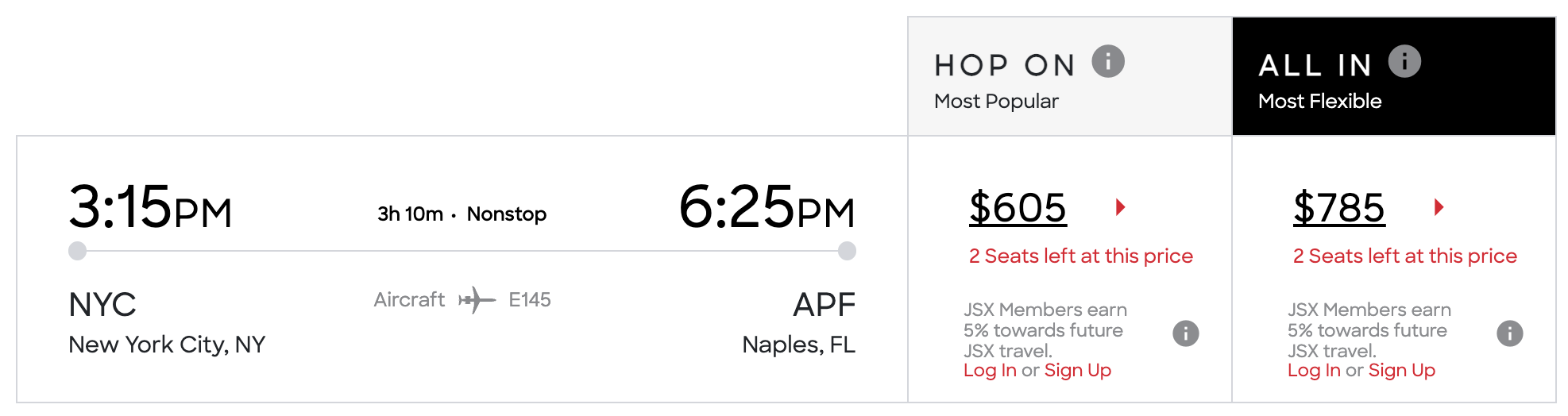 JSX Teterboro Naples fare