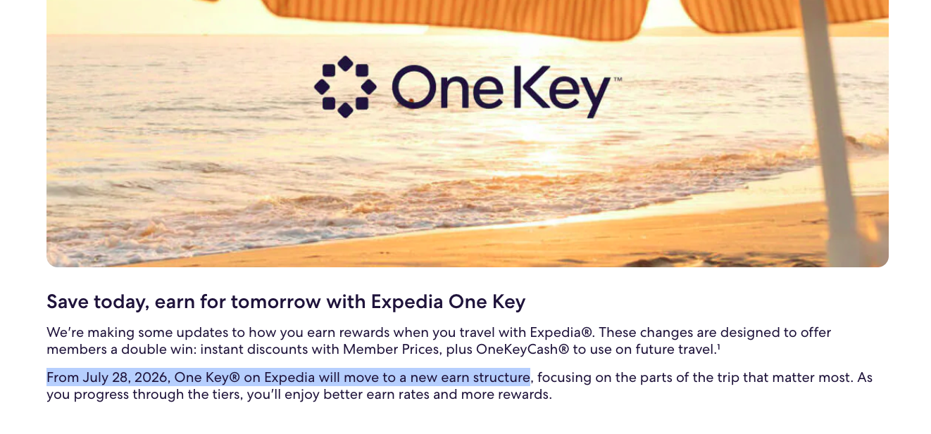 One Key July 28 2026 changes announcement One Key July 28 2026 changes announcement
