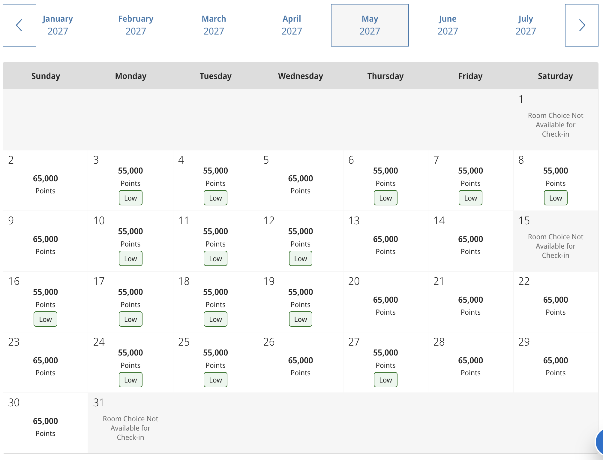 Park Hyatt all inclusive award calendar May 2027