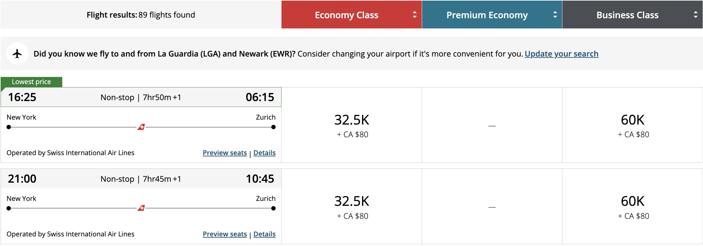 SWISS Aeroplan 60k Award SWISS Aeroplan 60k Award