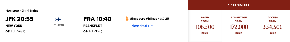 Singapore first class JFK FRA