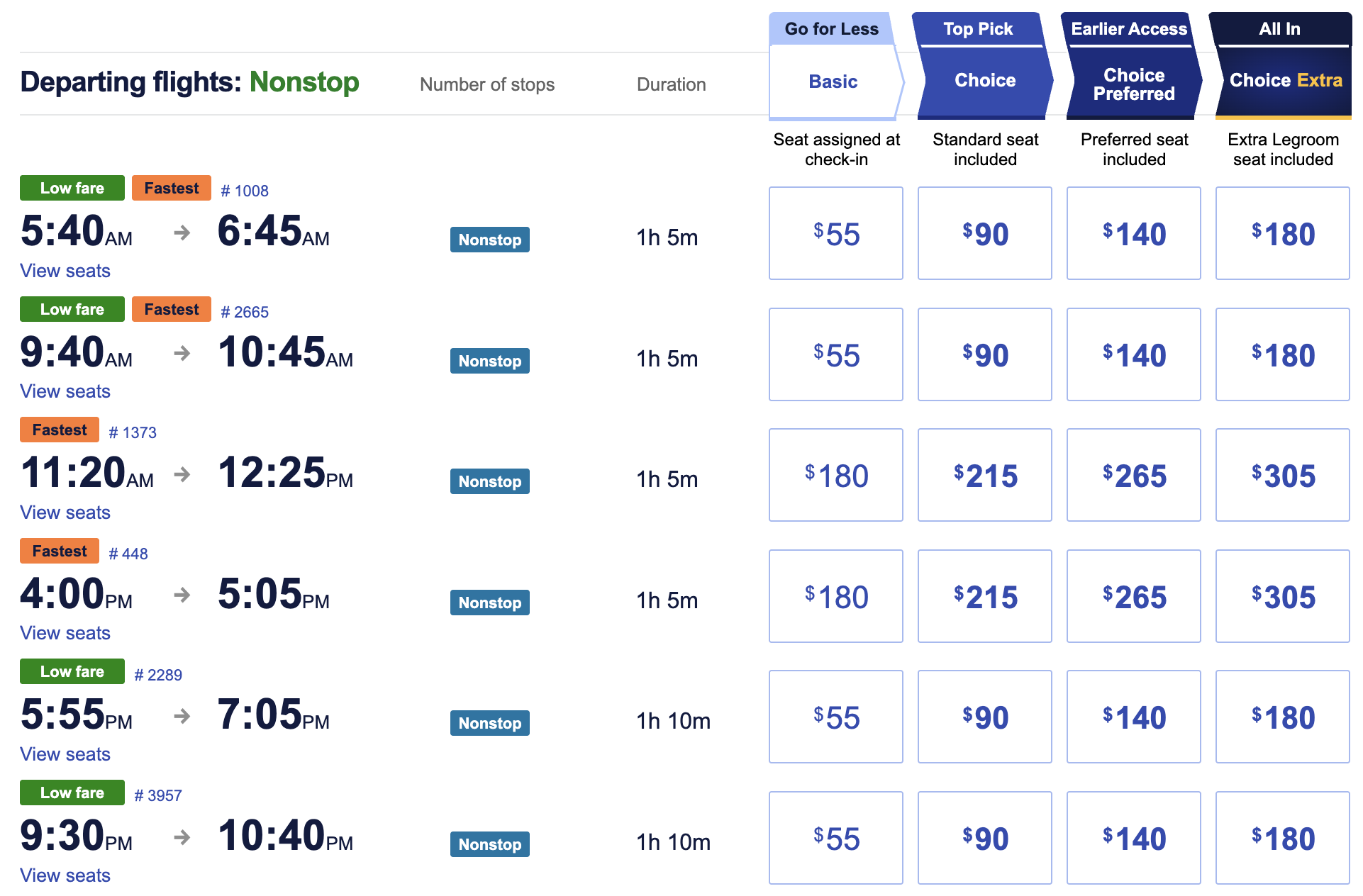 Southwest 55 fare STL MDW