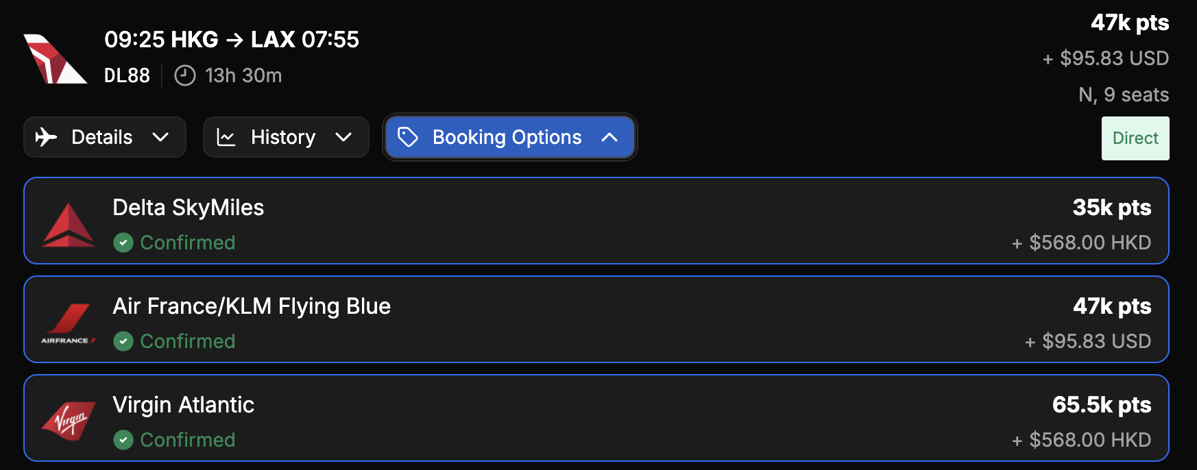 Various SkyTeam booking options Seats.aero Various SkyTeam booking options Seats.aero