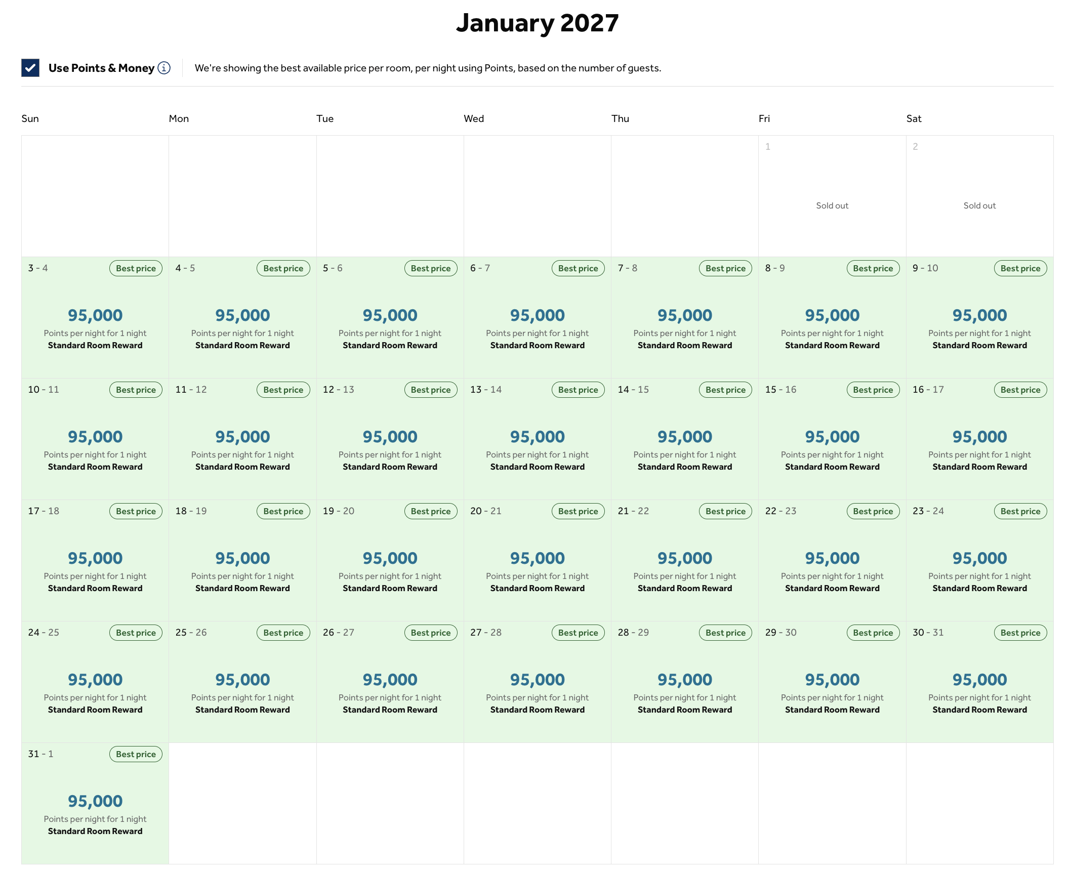 Waldorf Astoria points rates January 2027