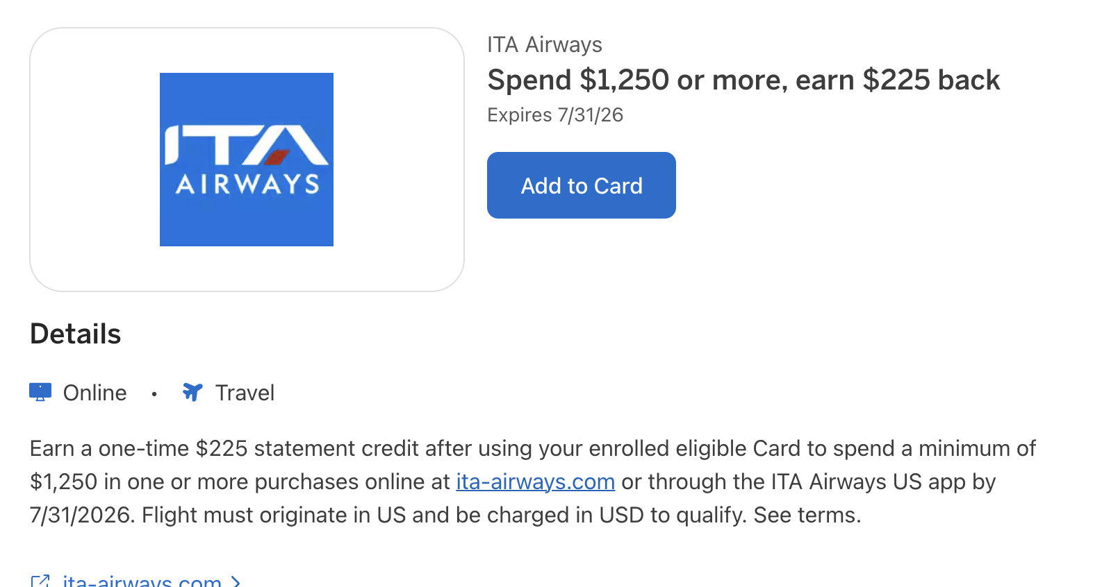 ita amex offer