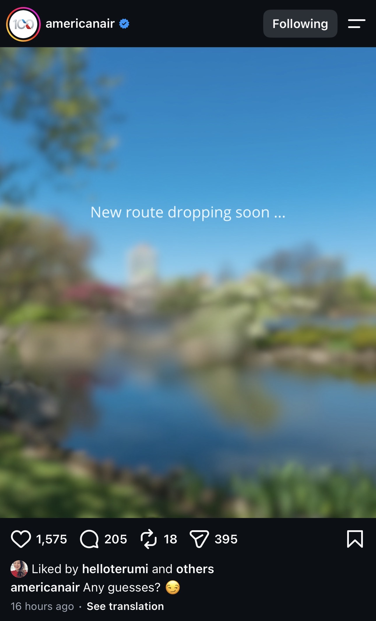 AA Instagram New Route announcement AA Instagram New Route announcement