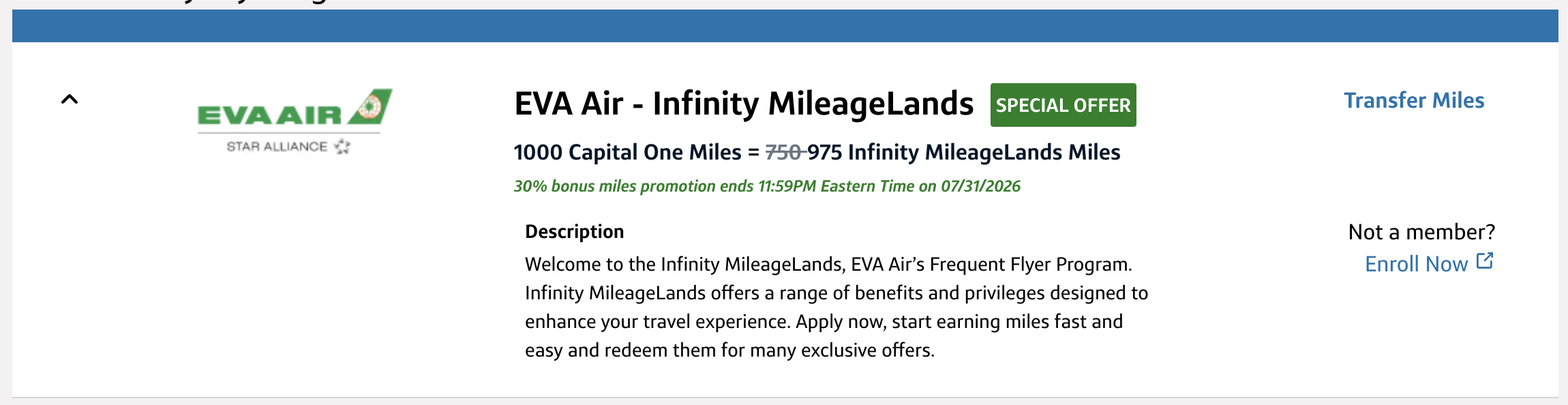 Capital One EVA transfer bonus July 2026 Capital One EVA transfer bonus July 2026