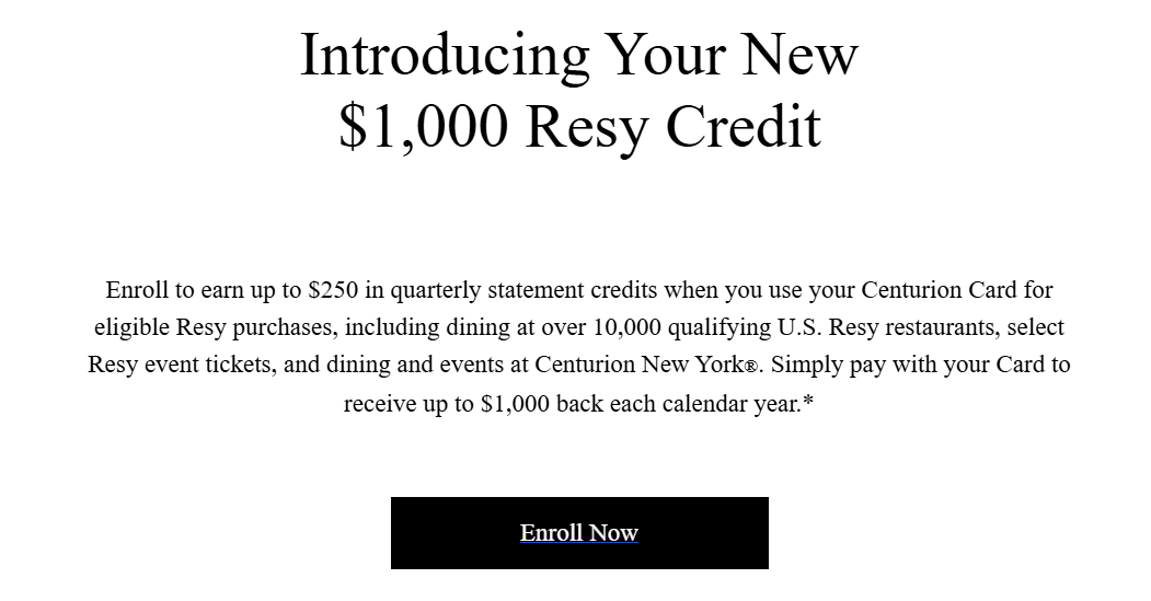 Centurion 1000 Resy credit
