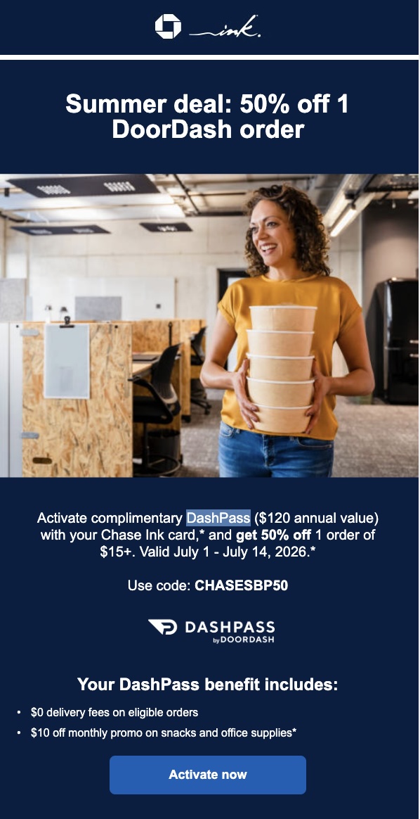 Chase Ink Promo DoorDash